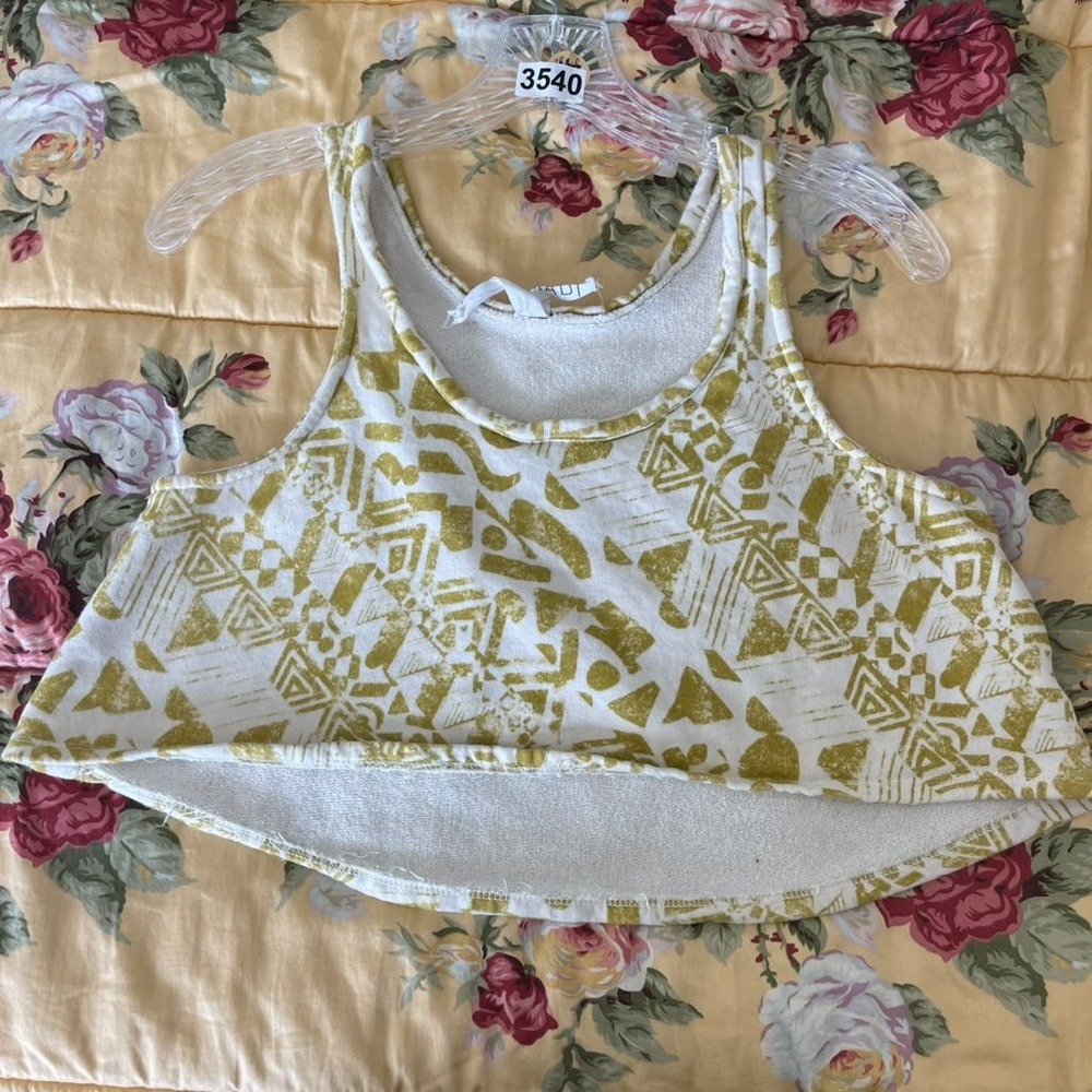Amadi Anthropologie M  Green Geometric French Terry Top Summer Yoga Gym Beach